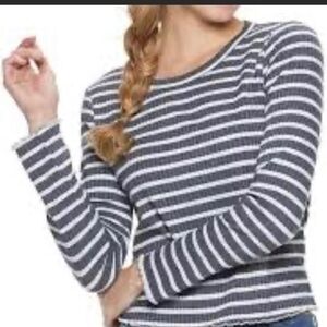 NWT American Rag Striped Top with Crotchet Trim Lace Up Back Long Sleeve New